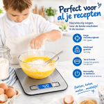 Digitale Keukenweegschaal 5 kg – RVS – Nauwkeurig tot 1 gram – Tare Functie – Elektronische Voedselweegschaal - Afbeelding 3