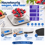 Digitale Keukenweegschaal 5 kg – RVS – Nauwkeurig tot 1 gram – Tare Functie – Elektronische Voedselweegschaal - Afbeelding 4